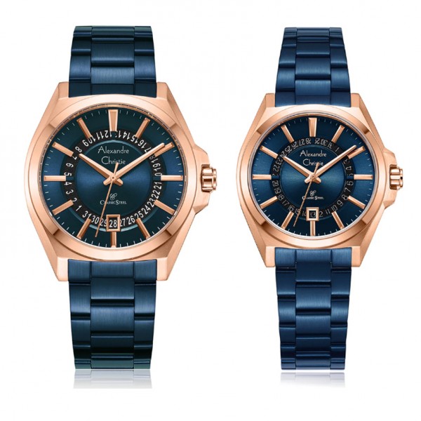 Alexandre Christie AC 8688 Rosegold Blue Steel Couple